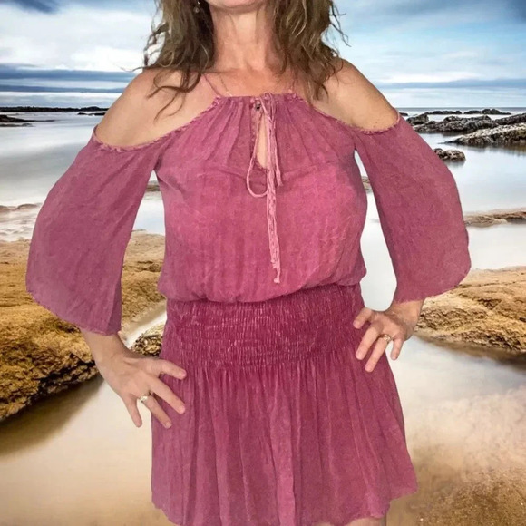 Flying Tomato Cold Shoulder Mini Dress Medium Cranberry/Maroon Size Medium - Picture 12 of 16